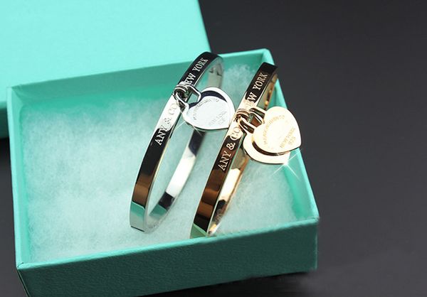 

316ltitanium сталь розовое золото браслеты wholesalegold любовь braceletbangle для женщин ювелирные изделия изысканный двойной сердце брасле, Black
