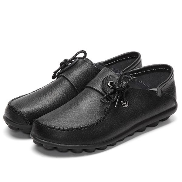 

women flat loafers soft pu leather shoes female lace up slip on moccasins shallow flexible ladies casual shoes plus size comfort, Black