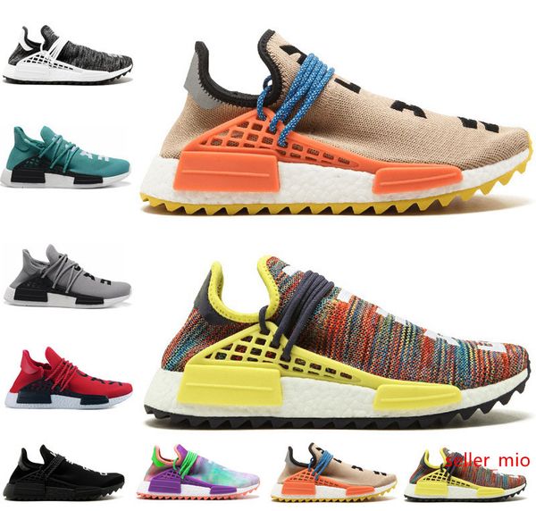 

human race trail running shoes mens women pharrell williams hu runner yellow black white red green grey blue men sports runner sneakers