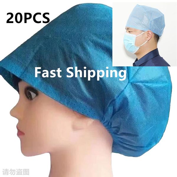 

20pcs одноразовые cap для взрослых синий крышка головки bouffant caps водонепроницаемый тюрбан для волос hat нетканые ванна пылезащитные шля