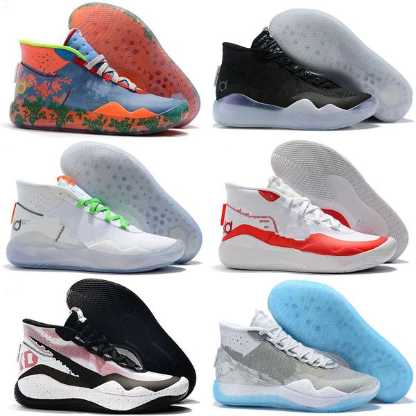 

2019 new kevin durant 12 xii high kd 35 warriors home white blue yellow mens basketball shoes men sports shoes kd12 sneakers size7-12