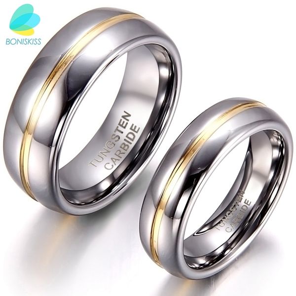 

boniskiss couple inset tungsten carbide ring for anniversary engagement wedding rings 6/8 mm bague femme lovers' jewelry ring t190624, Silver