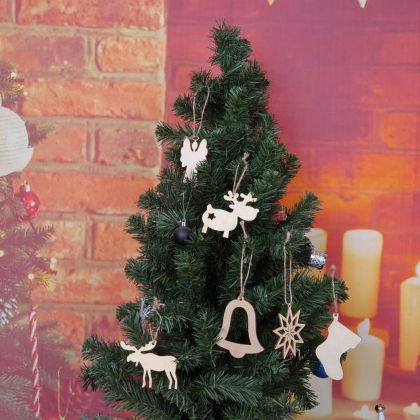 

10pcs/lot snowflake star santa claus boots bells christmas tree hanging wooden ornaments party christmas decorations for home