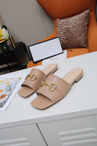 

size 35-43 new women's leather slide sandal with horsebit black red white luxury designer shoes women's sandals slippers withbox