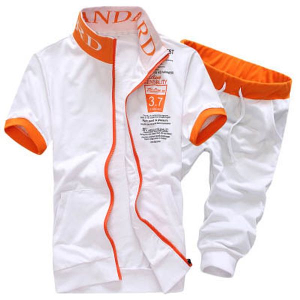 

men clothing 2 piece set summer stand-up collar casual men's sweater slim tide thin short-sleeved sports suit men jogger tracksuit prin, Gray