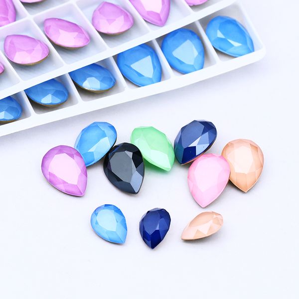 

huai chuan 7x10mm/10pcs shiny drop rhinestone crystal sew on stone nail decoration loose bead diy nail art clothing accessories, Silver;gold