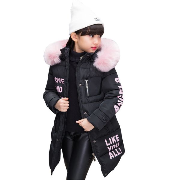 

girl down coat fashion letters style hooded warm coat for 4-12years girls kids children thick winter coat outerwear clothing, Blue;gray