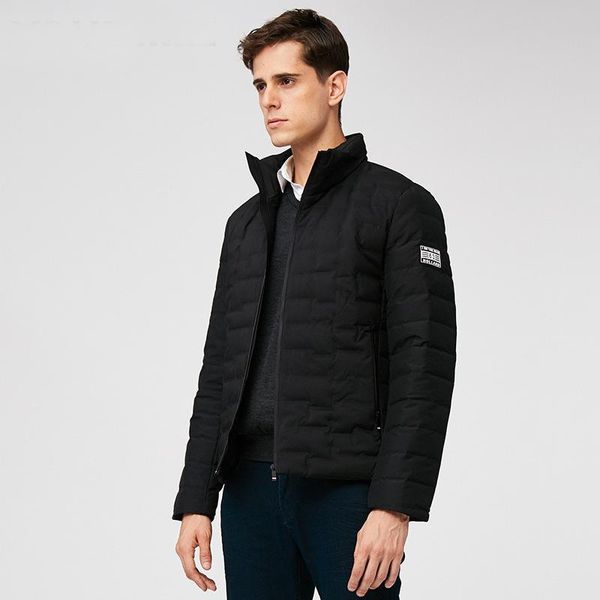 

2019 winter new mens short down jacket collar outerwear slimming coat with armband classical black