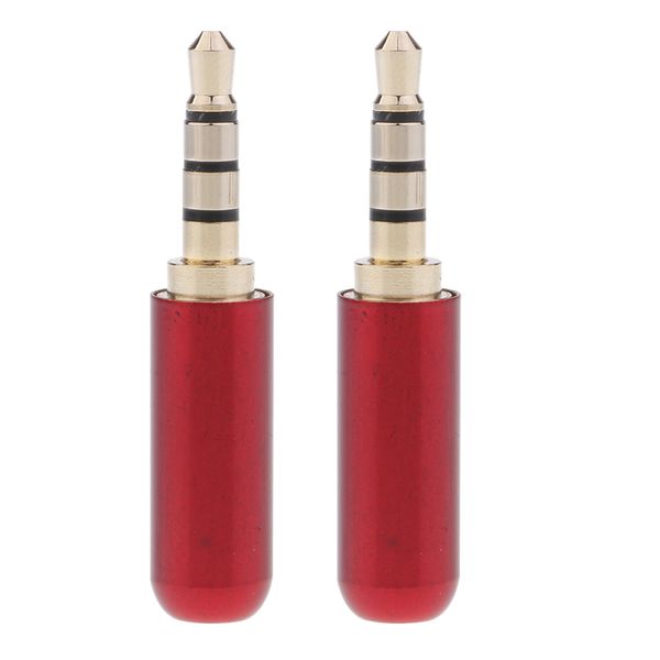 

2pack 3.5mm 4 pole trrs male plug headphone jack cable connector, red