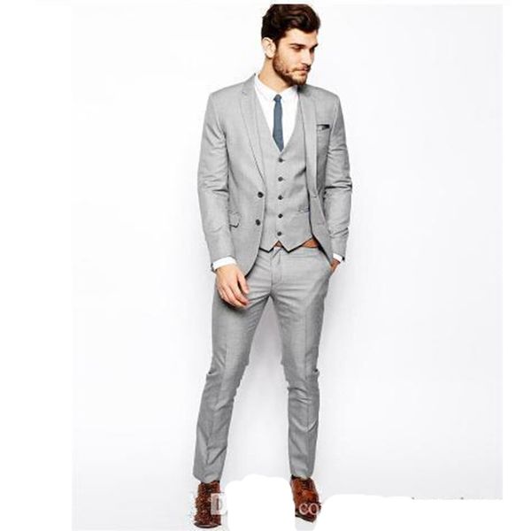 

2019 мода жених смокинги серый деловой костюм классический деловой костюм блейзер свадебная мода мужчины жених костюм куртка+брюки + жилет, White;black