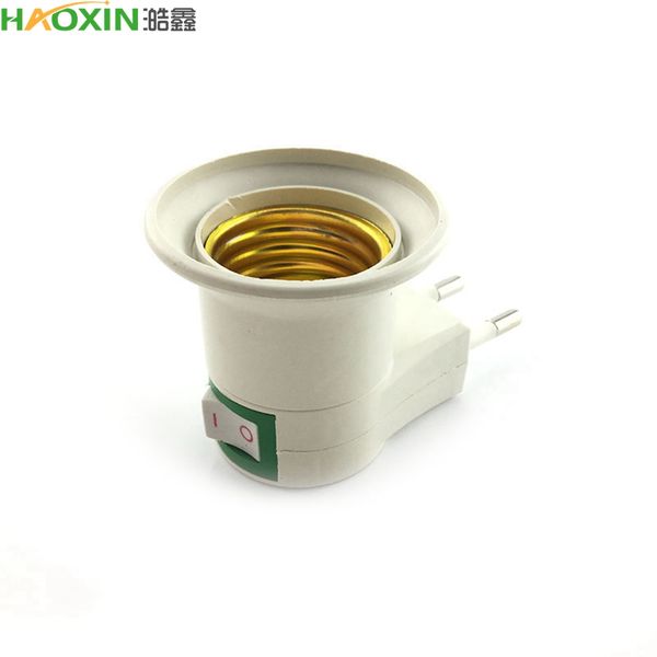 

haoxin led lamp e27 base holder converter eu/us plug female socket for bulb light adapter with on/off button switch ac power