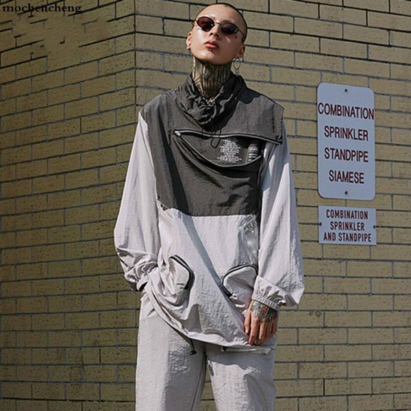 

fashion patchwork jackets men 2019 color block half zip casual windbreaker hip hop streetwear coats jacket, Black;brown