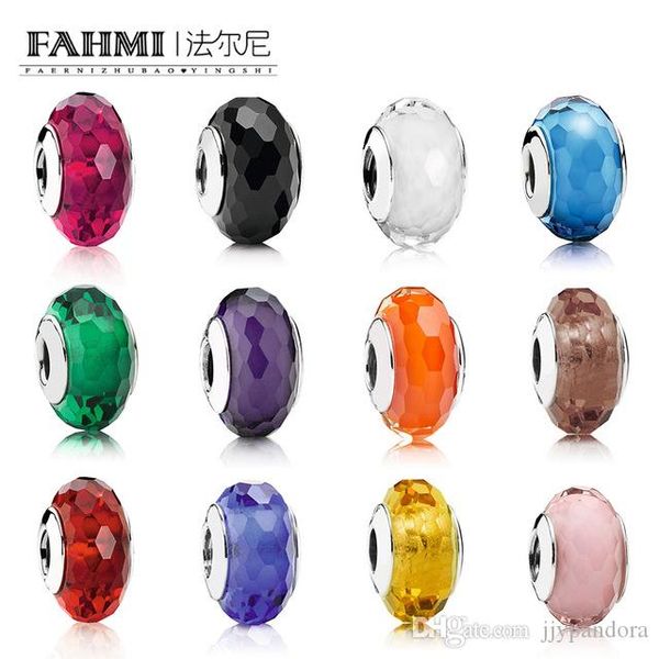 

hywo 100% 925 sterling silver cut charming murano glass beads charming charm multi-color choice fit diy bracelet jewelry making, Black