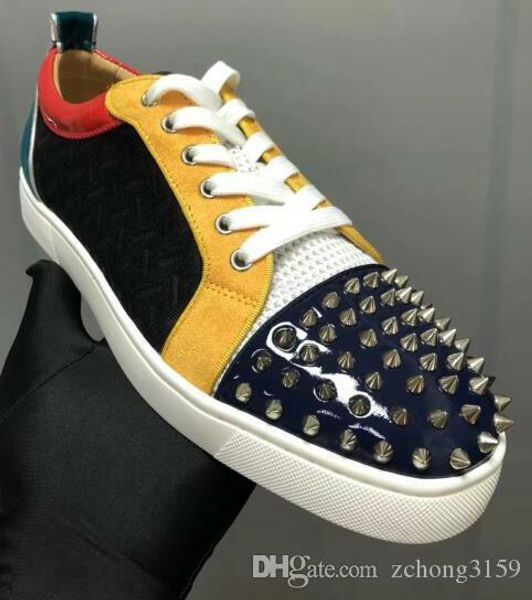 

2019 men's and women's designer shoes low-sneakers new leather casual studded shoes with soft bottom red, leather size: 35-46, Black