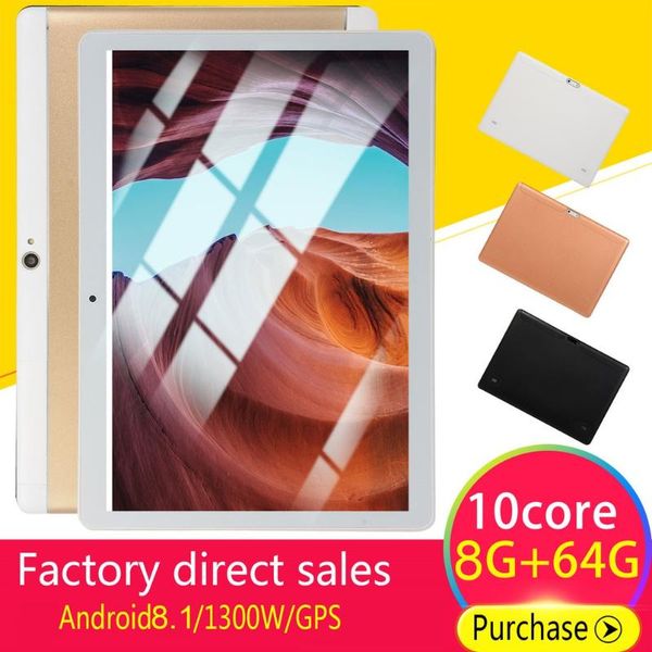

kt107 round hole tablet 10.1 inch hd large screen android 8.10 version fashion portable tablet 8g+64g gold gold us plug car