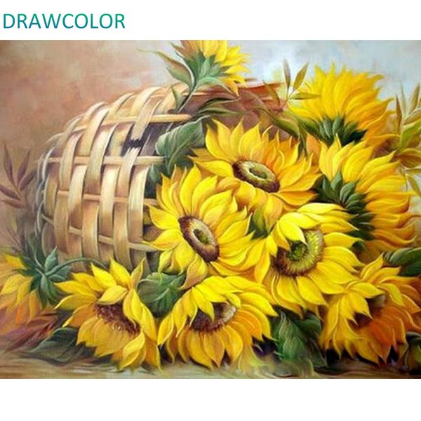 

drawcolor frame diy painting by numbers kits sunflowers abstract modern home wall art picture flowers paint by numbers for arts