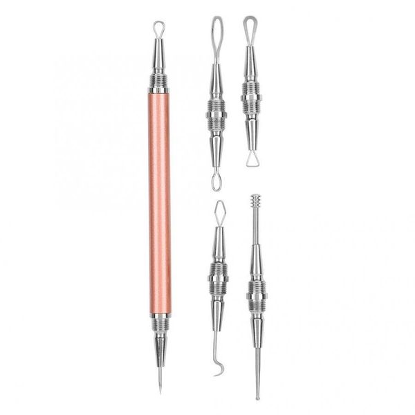

skin spots removal pen 5pcs pimple blackhead remover double head acne removal needle pressing ring tool set rose gold for face