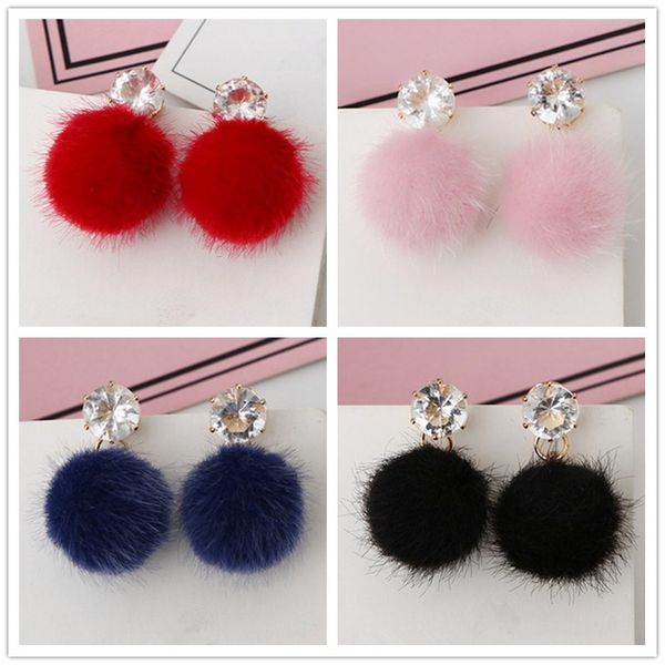 

promotion temperament short drop earrings for women personalized wild simple hair ball female models earrings, Silver