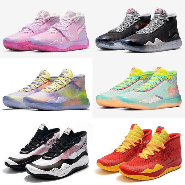 

2020 kevin durant kids basketball shoes kd 12 xii pink what the aunt pearl designer sneakers for men's 12s kd sports training shoes, Black
