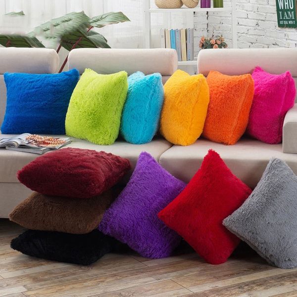 

plush pillowcase long hair soft warm cushion cover 8 colors 45x45cm suede luxury pillow cover bed sofa car christmas decorations