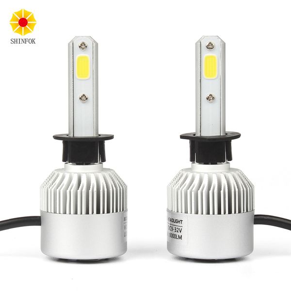

h1 led car headlight 2pcs high power bulb super bright beam 72w cob chips 6000k white auto repalcement headlamp