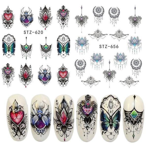 

lovely butterfly chandelier petal nail art sticker water transfer decal manicure, Black