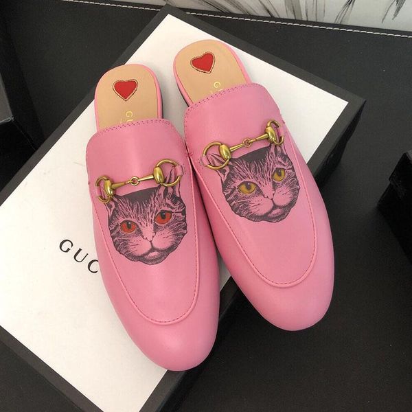 

fashion women metal chain sandals cats strawberry embroidered half pink slippers women luxury sneakers rhyton vintage slippers, Black