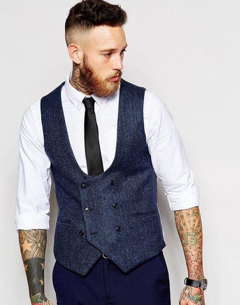 

wholesale- 2017 latest pant coat designs formal navy blue herringbone double breasted waistcoat standard size stock male vests for men slim, Black;white