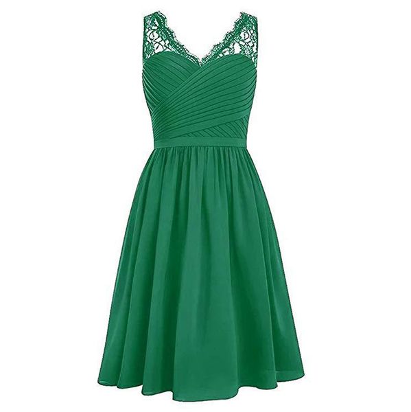 

новое прибытие шифон зеленый невеста платье a-line v-образный вырез короткие платья для горничной честь кружева аппликации свадебных платьев, White;pink