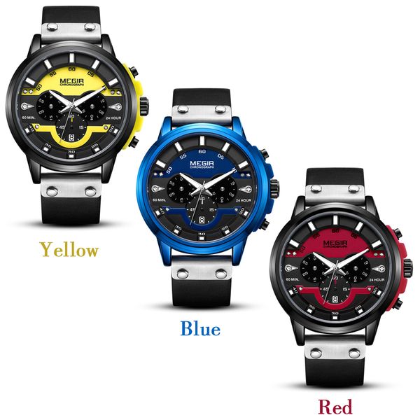 

megir watch watch luminous men's dial sports men's large calendar quartz chronograph waterproof brand lxikn, Slivery;brown