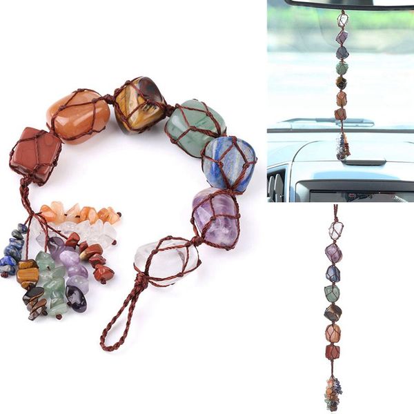 

beaded, strands 2021 chakra natural crystal stone car pendant 7 tumbled bracelet tassel hanging ornament stones decor tiger eye, Black