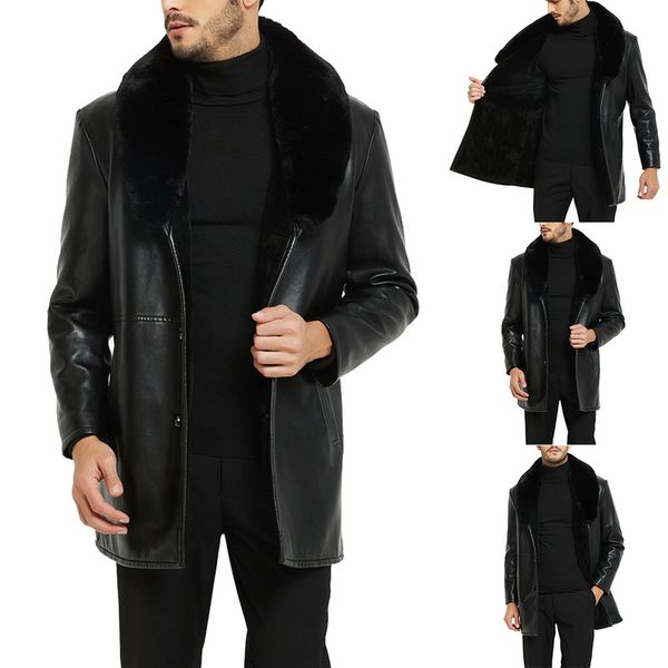 

mens winter pu leather jacket faux fur collar veste moto homme thick warm coat clothing classic coats men chaqueta hombre cuero, Black