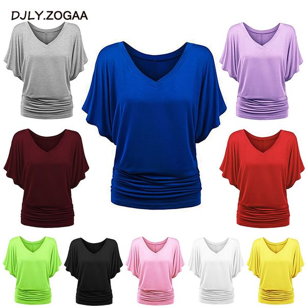 

zogaa plus size women's loose bat sleeve v-neck short-sleeved t-shirt top, White