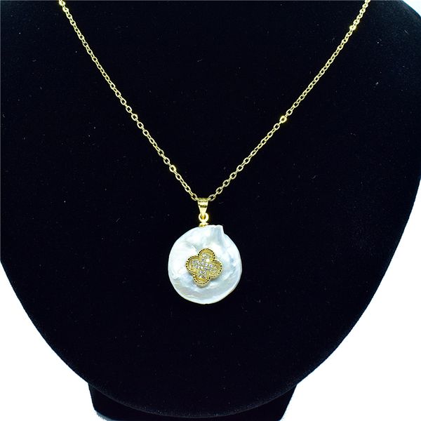 

genuine natural pearl pendant necklace & bracelet clover zircon pendant charm necklace for women female, Silver