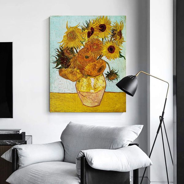 

van gogh painting sunflower art painting european-style living room decorative painting world famous paintings entrance mural classical hang