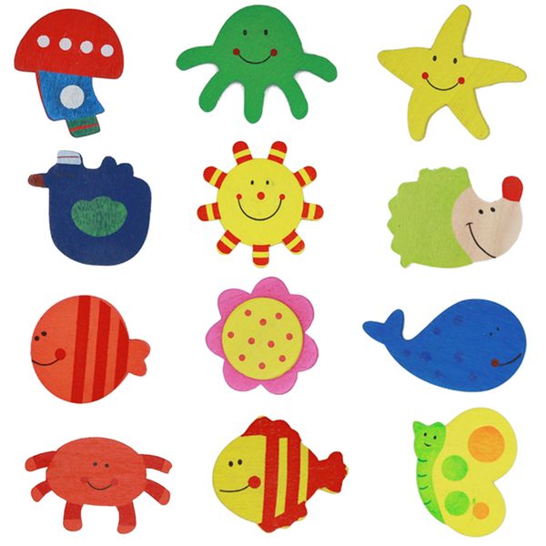 

12pcs/lot fridge magnets stickers colorful wooden animal cartoon fridge stickers wooden cartoon fridge magnets vt0116