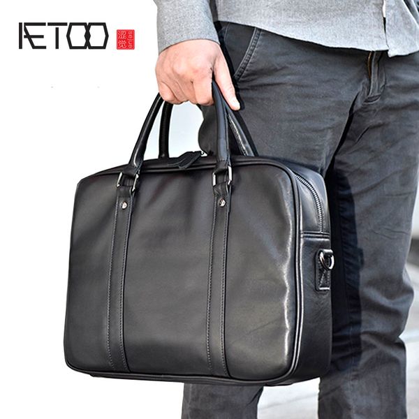 

aetoo handbag men's leather casual business briefcase first layer cowhide shoulder slung large capacity computer bag cross secti