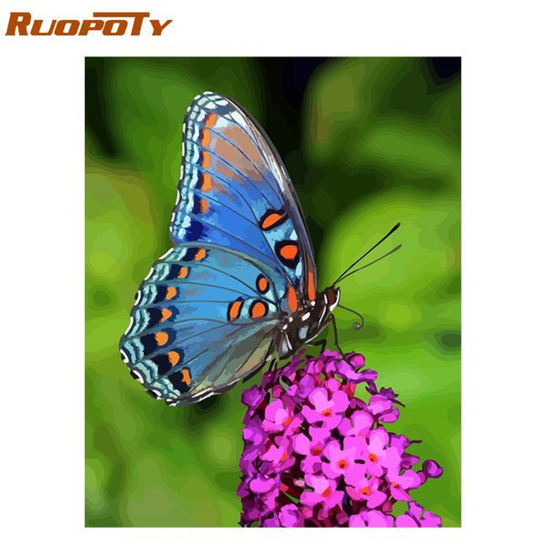 

ruopoty frame butterfly flowers diy painting by numbers calligraphy painting acrylic paint by numbers kit home decor wall gift