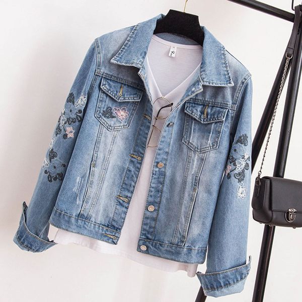 

плюс размер denim пальто женщины boyfriend jean пальто streetwear vintage basic верхняя одежда вышивка джинсы куртка женская одежда 2020, Black;brown