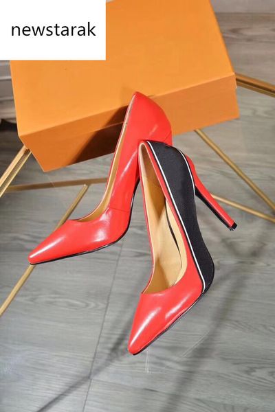

most popular 10cm high heels shoes red black color genuine leather point toe women pumps rubber wedding shoes