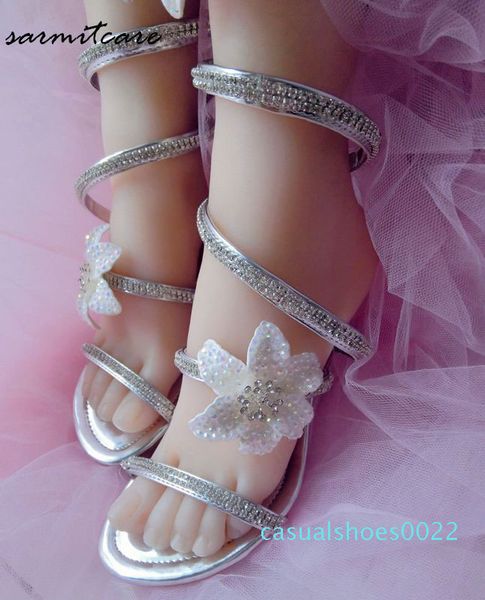 

0487 tailored snake shape women flat sandals with shinning rhinestones fashion gladiator flip flops girl trendy sandals c22, Black