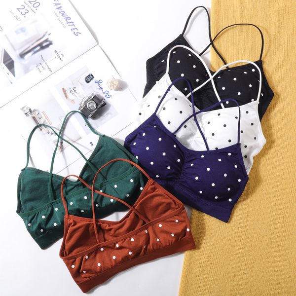 

gym clothing v neck backless sports bra polka dot cotton bralette seamless women push up underwear brassiere sport femme tank bh, White;black