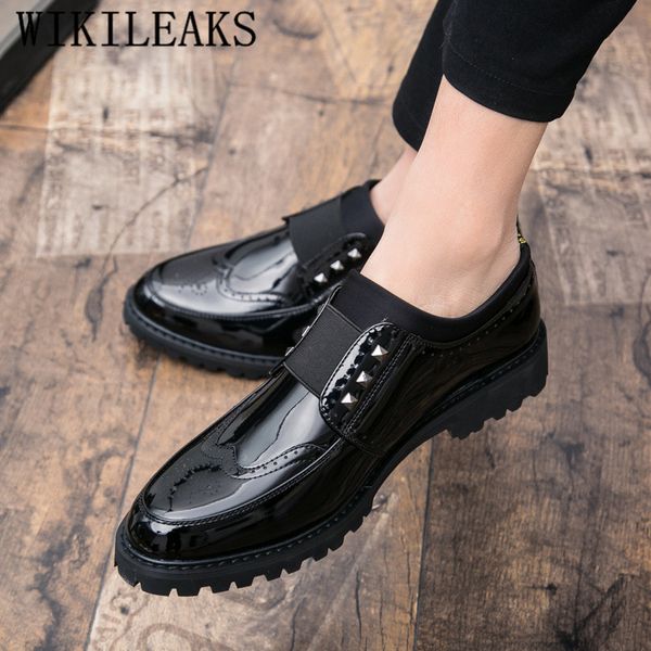 

new oxford shoes for men wedding dress shoes rivets platform office formal men lakschoenen mannen zapatos elegantes hombre, Black