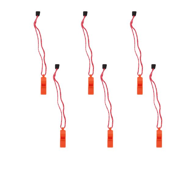 

6x outdoor high decibel camping emergency whistle with lanyard strap orange