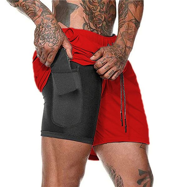 

мужские 2 в 1 running shorts men security досуг быстрой сушка спорт беговая gym встроенная хиденного карман на молнии summer shorts мужских, Black;blue