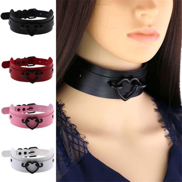 

diezi 16 colors harajuku gothic necklaces men black metal heart necklaces pu leather choker necklaces women jewelry 2020 fashion, Silver