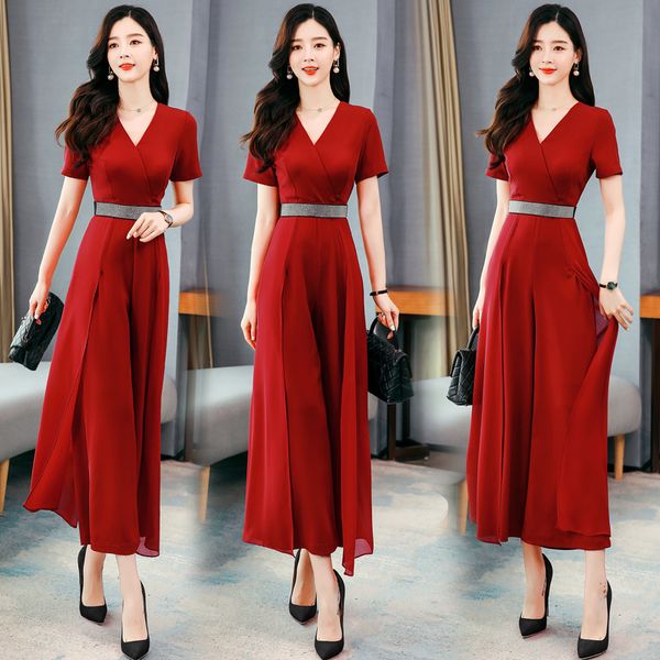 

v-neck wide leg jumpsuits 2020 new summer women short sleeve solid long jumpsuits rompers, Black;white