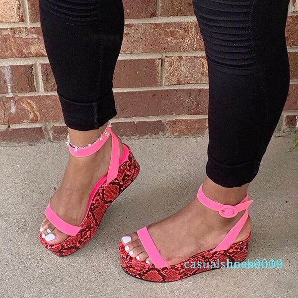 

2020 summer women buckle strap sandals soft leather platform sandals women high heels wedge heels peep toe shoes lady 43 c09 l16, Black