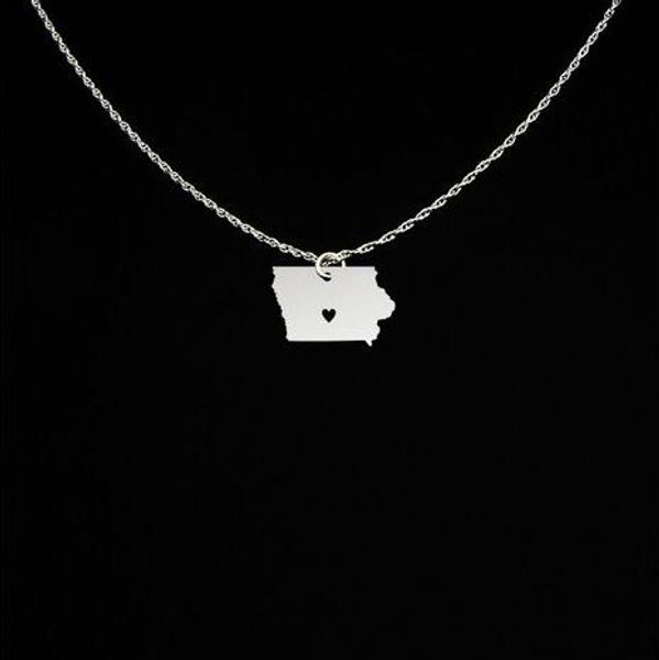 

simple copper iowa map jewelry iowa necklace personalized name or letters travel gift for men and women yp4089, Silver