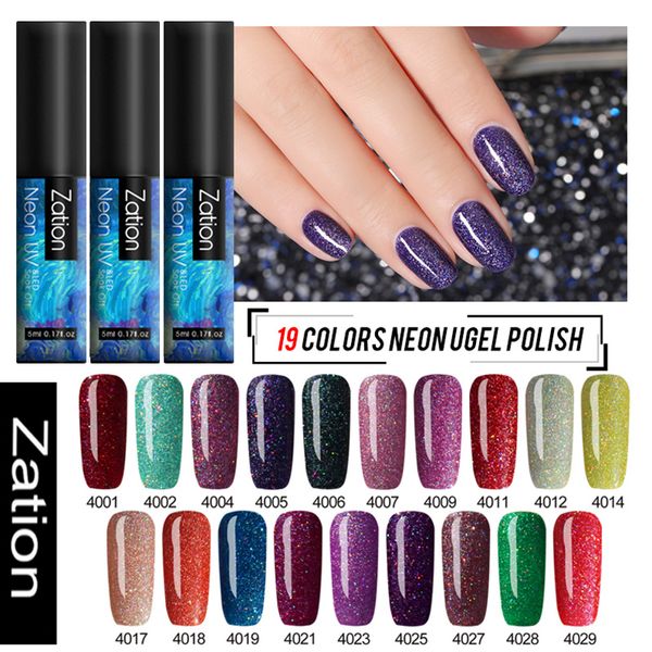 

zation neon glitter nail gel polish soak off bling sequins uv led gel lacquer shinning gellak varnish 19 colors nail polish, Red;pink
